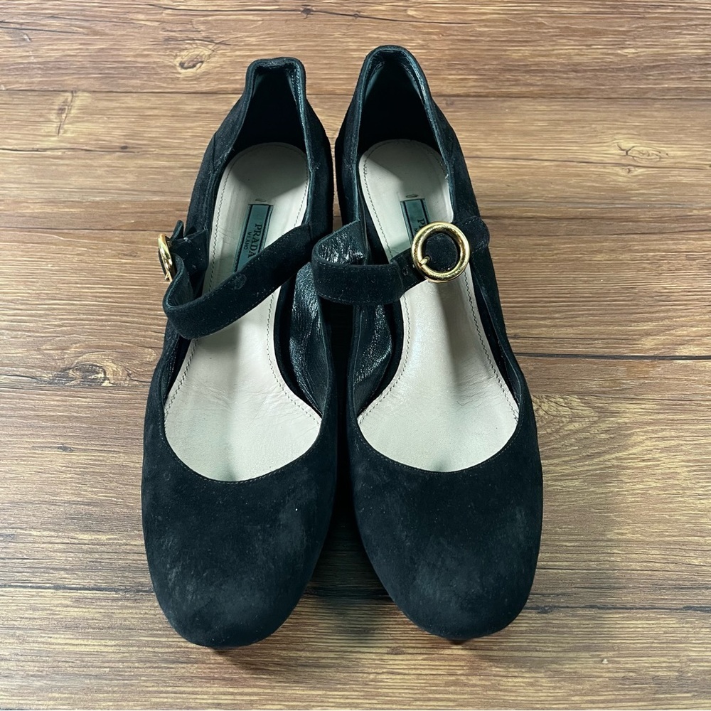 PRADA Black Suede Mary Jane Pumps Heels Women’s Size 10.5 (40.5) Shoes Block‎ - Picture 6 of 11